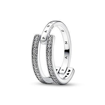 Каблучка Pandora з подвійною стрічкою та паве срібна жіноча 3249086595 фото